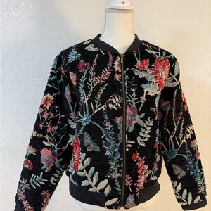 JOHN MARK Floral Embroidered Bomber Jacket Black Multicolor Women’s size M